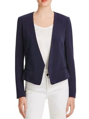 Rebecca Taylor Navy Blue Open Front Tailored Blazer with Orange Trim